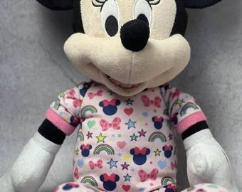 Disney Minnie Mouse Plush Pink Pajama Plush Toy Rainbow Hearts Stars Soft Stuffed Animal Large Minnie Mouse Doll