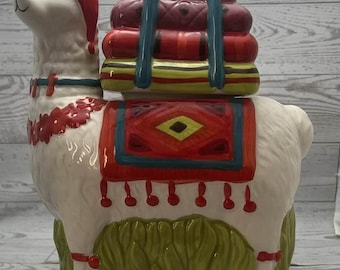 Bocal à biscuits World Market Lama, décoration de cuisine en céramique colorée d'alpaga, couvercle de rangement, lama