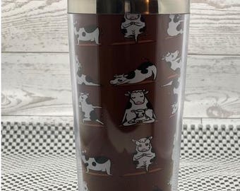 Gobelet de voyage isotherme Cow Yoga - Tasse à café amusante pour les amoureux des animaux