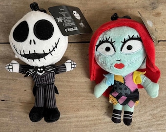 Disney L'Étrange Noël de Jack Skellington et Sally, ensemble de pinces pour sac à dos en peluche d'Halloween de 15 cm (6 po.) Tim Burton à collectionner