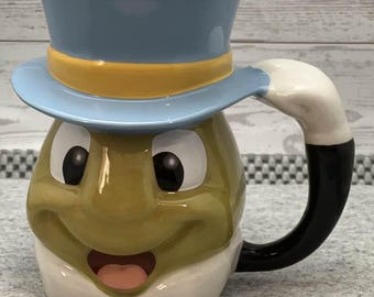Disney Jiminy Cricket 3D Character Mug, Disney Store Ceramic Coffee Cup, Pinocchio Collectible Mug, Figural Mug