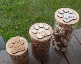Personalisiertes Hunde Leckerli Glas Set, Gravierter Pfotenabdruck Glasbehälter