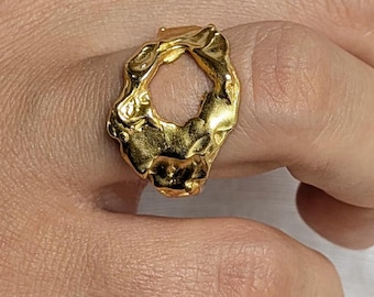 Adjustable Molten Gold Ring: Organic Statement Jewelry