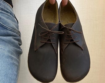 Barfußschuhe Frauen, Erdungsschuhe, Ledersohle, Kupfernieten, Bitterbraun