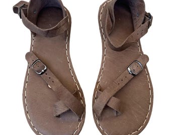 Womens Grounding Toe Ring Sandals, Copper Rivets, Barefoot Sandals, Vision Leather