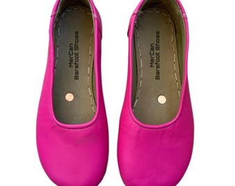 Bailarinas descalzas de piel color rosa, zapatos planos de ballet, zapatos sin cordones hechos a mano con caída cero.