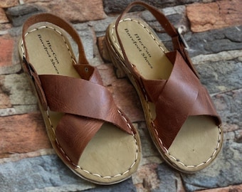 Sandalias descalzas de cuero hechas a mano para mujer, mocasines de mujer con suela de goma.