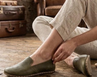 Womens Grounding Shoe  |    Barefoot Shoes |  Copper Rivet | Minimalistic Shoes Women  | Millitary Green