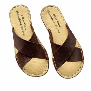 Sandales Grounding pour hommes, sandales aux pieds nus, chaussures minimalistes en cuir, brun amer