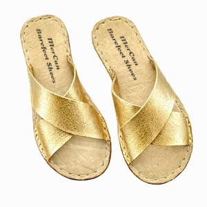 Sandales pieds nus pour femme, chaussures minimalistes en cuir, sandales aux pieds nus, or