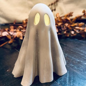 Large Flickering Ghost Figure:  5 inch PLA ghost decor with tea light, Halloween Decoration, Spooky Home Accent