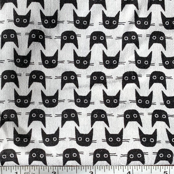 Les Chats Noirs, Black Cat Halloween Fabric, Dear Stella, LeezaWorks, Fat Quarter, Black & White Quilting Cotton, Cat Heads, Cat Lover Gift