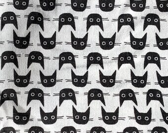 Les Chats Noirs, Black Cat Halloween Fabric, Dear Stella, LeezaWorks, Fat Quarter, Black & White Quilting Cotton, Cat Heads, Cat Lover Gift