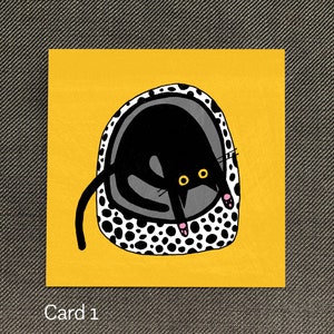 Nigel Art Card Stationery Set in Yellow, Penpal Cards for Cat Lovers, Postcards, Art Cards, Black Cat Note Cards