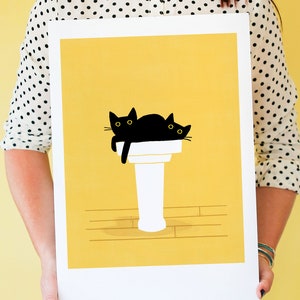 Cats in The Sink, Black Cats, Wall Art, Home Decor, Graphic, Modern Black Cat Art Print, Cat Bathroom Art