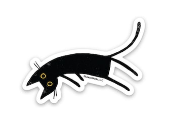 Cat on the Mat Black Cat Vinyl Sticker, Decal, Adhesive Art, Stickers, Cats
