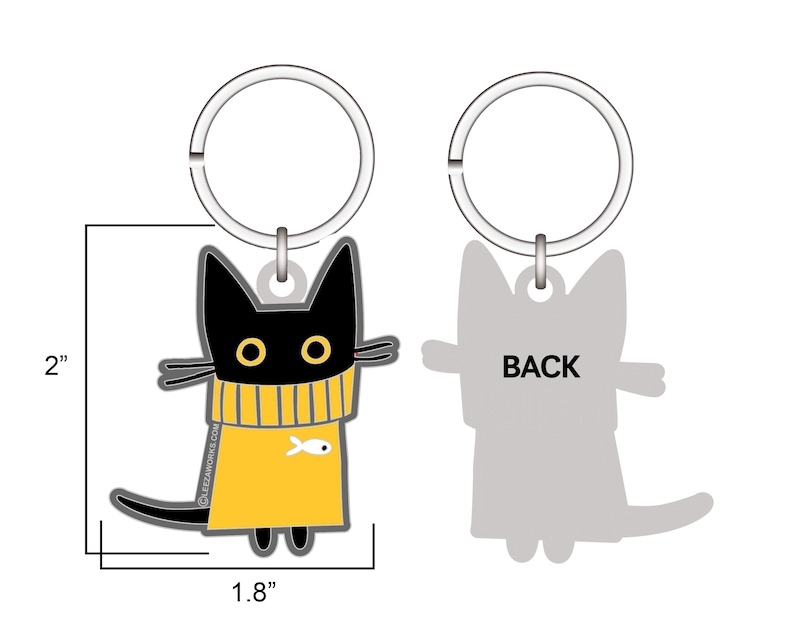 Nigel Keychain, Cat Keyring, Black Cat, Keyfob, Yellow Jumper, Cat In A Sweater image 4