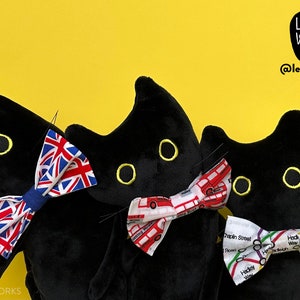 British Bow Ties for Nigel the Black Cat Plush, Nigel and Friends Bowties, Union Jack, London Red Buses, London Underground Tube Map, Subway