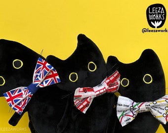 British Bow Ties for Nigel the Black Cat Plush, Nigel and Friends Bowties, Union Jack, London Red Buses, London Underground Tube Map, Subway