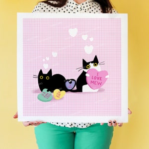 UPDATE: I Love MEW Black Cat Art Print, Tabby, Tuxedo, Brown, Orange Cat-themed Home Decor Valentine's Day Gift, Love Hearts Cat Lover Art image 4