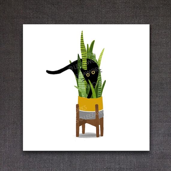 Wild Cat! Black cat in a snake plant art print, orange, grey or tuxedo cat  now available, wall art, home decor, cat lover gift, plant art - Etsy  Schweiz