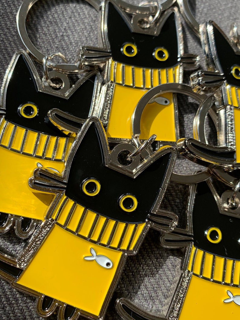 Nigel Keychain, Cat Keyring, Black Cat, Keyfob, Yellow Jumper, Cat In A Sweater image 2