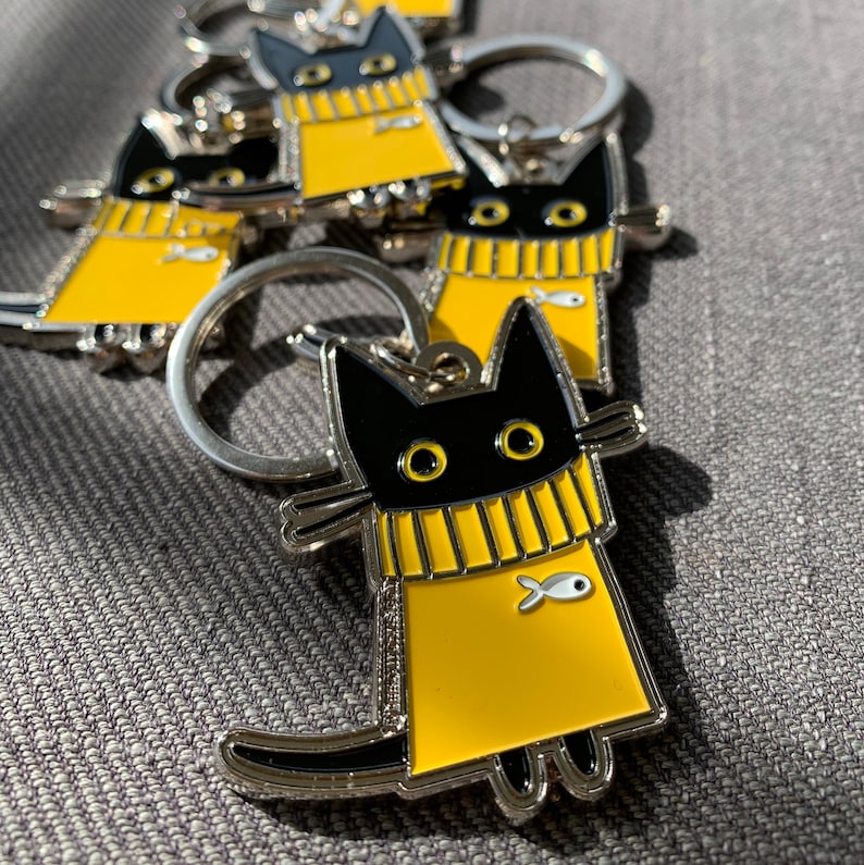 Nigel Keychain, Cat Keyring, Black Cat, Keyfob, Yellow Jumper, Cat In A Sweater image 3