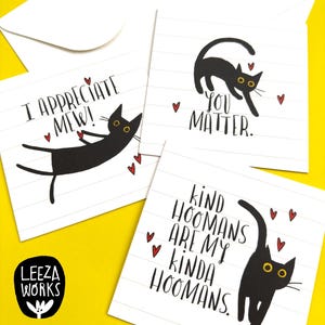 Cartes de gentillesse de Nigel, ensemble de papeterie chat, dictons félins, correspondances pour les amoureux des chats, cartes postales, cartes d'art, cartes de correspondance chat noir