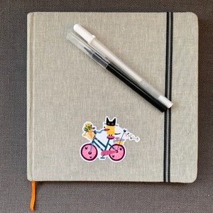 Kitty On A Bicycle Black Cat Vinyl Sticker, Decal, Adhesive Art, Stickers, Cats image 3
