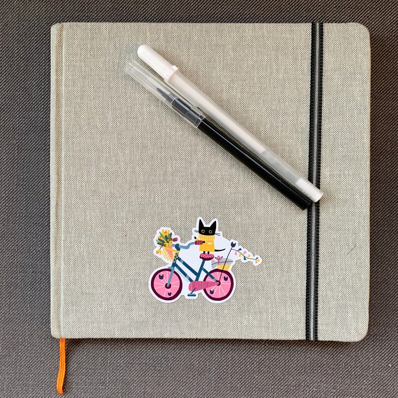 Kitty On A Bicycle Black Cat Vinyl Sticker, Decal, Adhesive Art, Stickers, Cats image 3