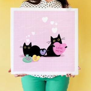 UPDATE: I Love MEW Black Cat Art Print, Tabby, Tuxedo, Brown, Orange Cat-themed Home Decor Valentine's Day Gift, Love Hearts Cat Lover Art image 1