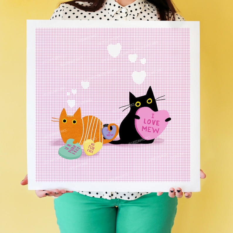 UPDATE: I Love MEW Black Cat Art Print, Tabby, Tuxedo, Brown, Orange Cat-themed Home Decor Valentine's Day Gift, Love Hearts Cat Lover Art image 3