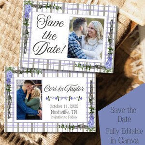 Save The Date - Tema Country-Chic Blue Wisteria - Completamente modificabile in Canva - Download immediato degli inviti Save The Date!
