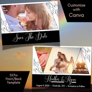 Save the Date Romântico Moderno - Totalmente Editável no Canva - Não requer software! Cartões Frente/Verso prontos para editar hoje!