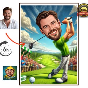 Cartoon Golfer Portrait, Golf Gifts, Golf Gifts For Men, Golf Gifts For Women, Golfing Gifts, Personalized Golf Poster, Golf, Golf Gift