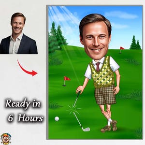 Cartoon Golfer Portrait, Golf Gifts, Golf Gifts For Men, Golf Gifts For Women, Golfing Gifts, Personalized Golf Poster, Golf, Golf Gift