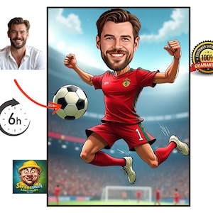 SOCCER CARICATURE CARTOON football Portrait, Gift for him, Soccer Cartoon, Funny football Gift, Custom Caricature from Photo, Any team
