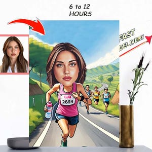 Personalised Runner Cartoon Portrait, Custom Maraton Runner Caricature Drawing, Funny Running Caricature, Gift for Female Runner, Sprinter