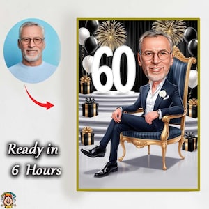 60th Birthday Caricature: 60 Women in Light Brown Dresses with Gifts, Black Sky Gift Digit, Ideal for Celebrations! Unique Gift Idea!