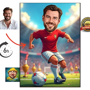 SOCCER CARICATURE CARTOON football Portrait, Gift for him, Soccer Cartoon, Funny football Gift, Custom Caricature from Photo, Any team