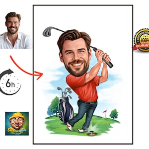 Cartoon Golfer Portrait, Golf Gifts, Golf Gifts For Men, Golf Gifts For Women, Golfing Gifts, Personalized Golf Poster, Golf, Golf Gift