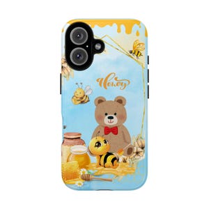 Funda para teléfono con diseño de oso y miel, resistente, con diseño de abeja, ideal para niños, con un toque veraniego, y accesorios de animales adorables.