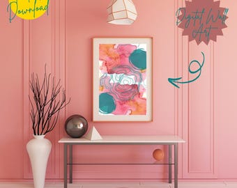 Decoración de pared digital: arte abstracto en rosa y verde azulado
