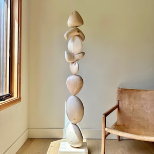 Reclaimed Wood Totem Floor Sculpture: Modern Abstract Tree Art