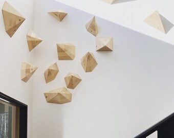 Geometrical 3D Wood Wall Sculptures Mixed Shapes 5 items, shapes and shadows, follow the sun