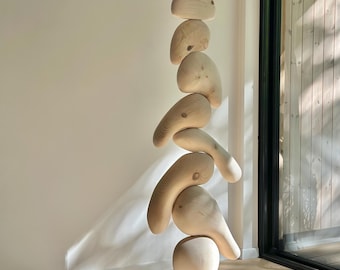 Modern Totem Pole, Floor Sculpture, geometric shaped large wood Sculpture.