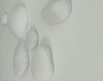 White Stained Reclaimed Baltic Pine Pebble Wall Art – Sculptural Wooden Stones