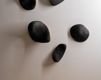 Black Round Shape Wood Wall Sculptures (5) 3D wall art, dimensional wall art, unique wall hanging.