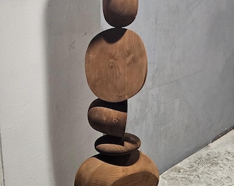 Reclaimed Wood Totem Sculpture: Modern Carved Pine