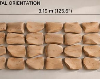 Custom-made wooden wall art composition consisting of 28 individual wooden pieces, designed to fit the required overall dimensions of 72” W